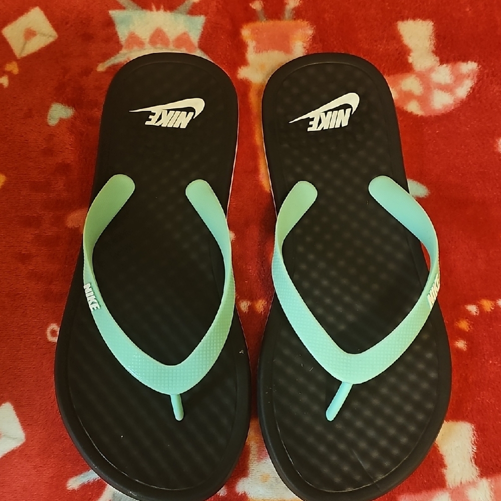 Nike Black and Aqua Sandals